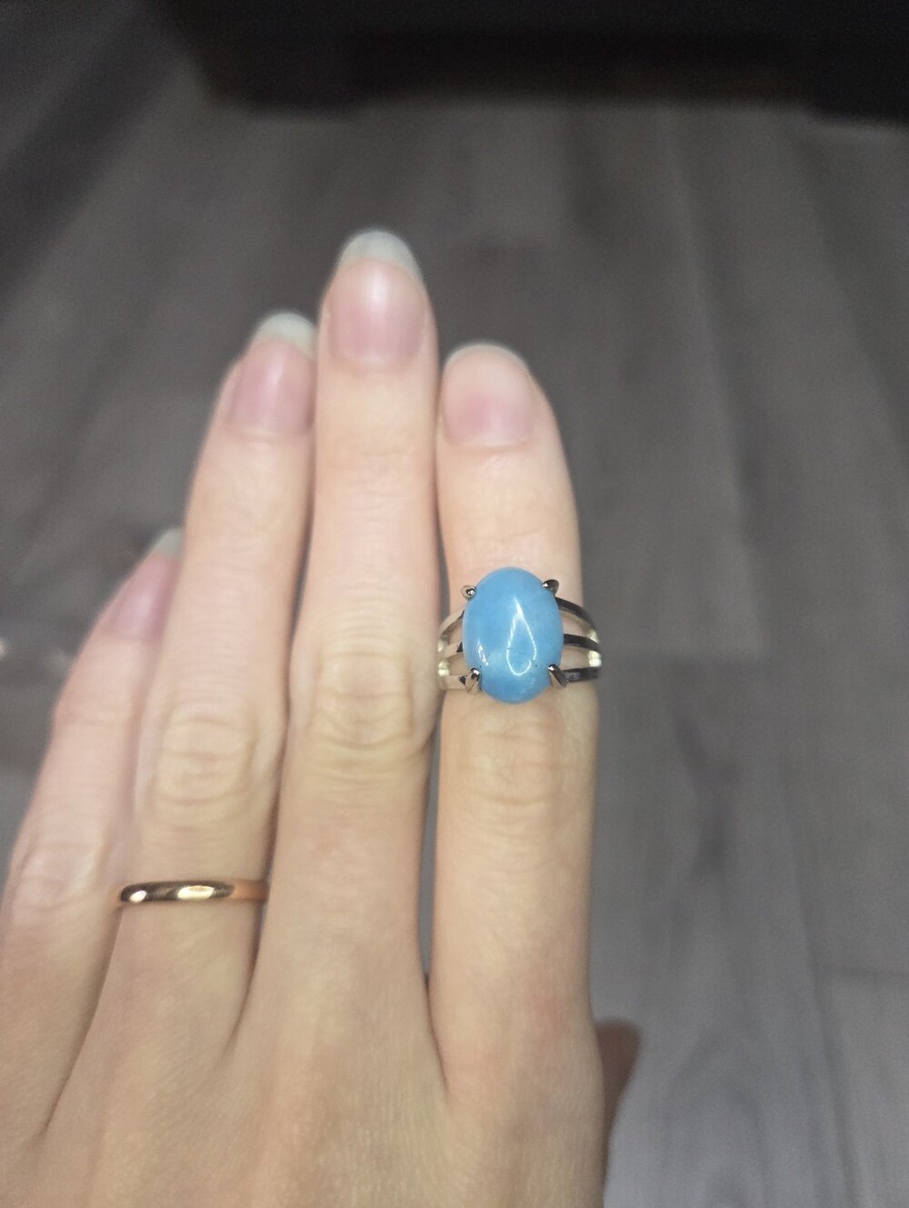 Silver Tone Light Blue Ring Fashion Size 4.75 Cabochon Stone Robins Egg Polished